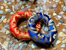 Load image into Gallery viewer, Tibetan Singing Bowl Silk Pillow Cushion Ring / Color Choice Red or Blue / Handmade in Nepal
