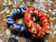 Load image into Gallery viewer, Tibetan Singing Bowl Silk Pillow Cushion Ring / Color Choice Red or Blue / Handmade in Nepal
