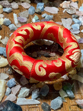 Load image into Gallery viewer, Tibetan Singing Bowl Silk Pillow Cushion Ring / Color Choice Red or Blue / Handmade in Nepal
